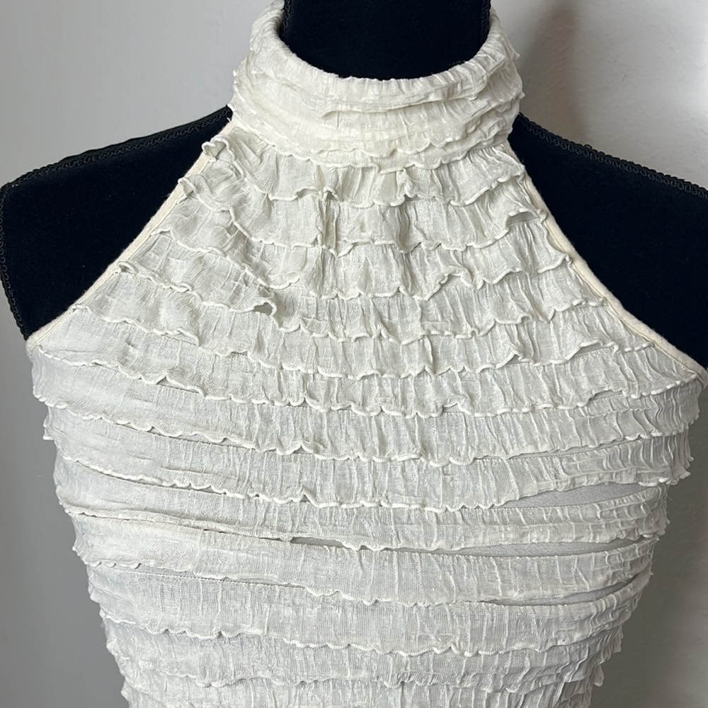 Studio Y Cream Ruffle Halter Tank Top - Picture 2 of 10